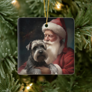Schnauzer med Jultomten julafton Julgransprydnad Keramik