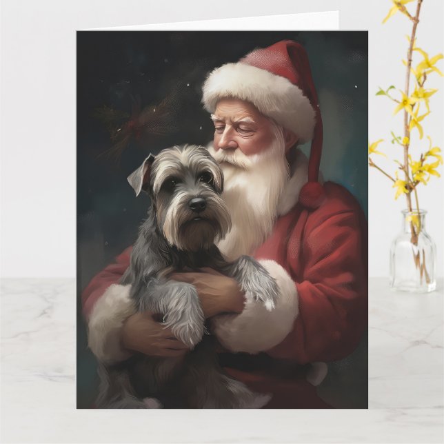 Schnauzer med Jultomten julafton Kort (Gul blomma)
