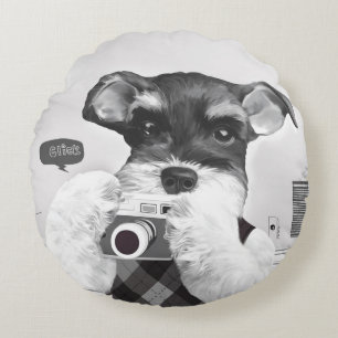 Schnauzer med kamera rund kudde