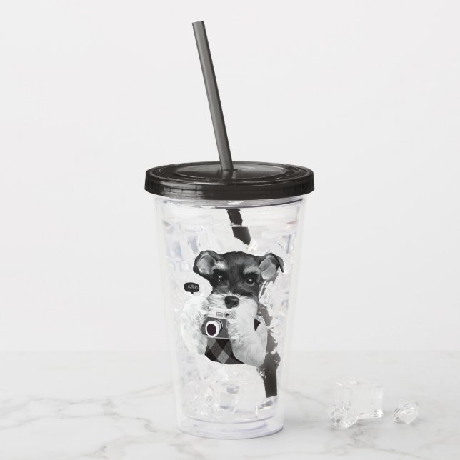 Schnauzer med kamera take away mugg (Framsida Ice)