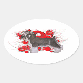 Schnauzer med röda cirklar ovalt klistermärke