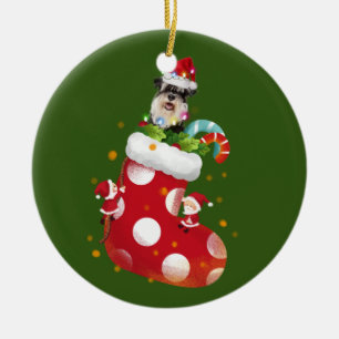 Schnauzer med sockel julgransprydnad keramik