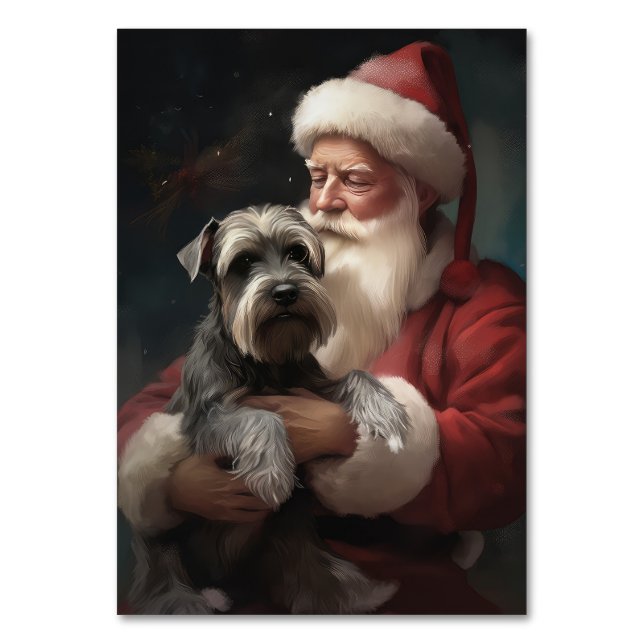 Schnauzer med tomte festlig jul bordsnummer (Framsidan)