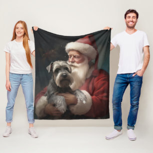 Schnauzer med Tomte Festlig Jul Fleecefilt