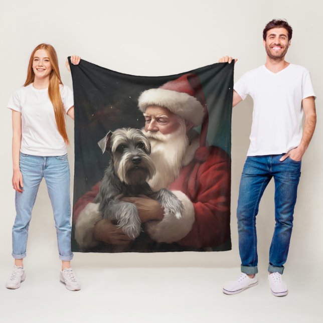 Schnauzer med Tomte Festlig Jul Fleecefilt (På plats)