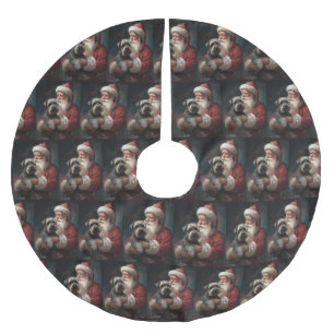 Schnauzer med tomte festlig jul julgransmatta borstad polyester
