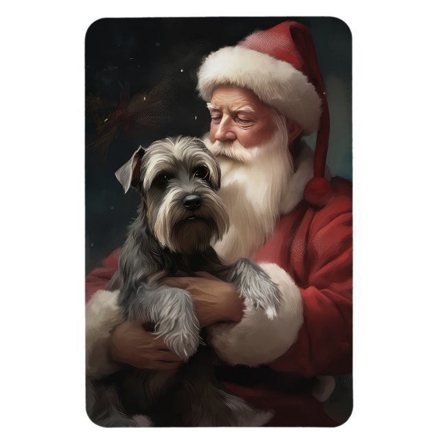 Schnauzer med tomte festlig jul magnet (Vertikal)