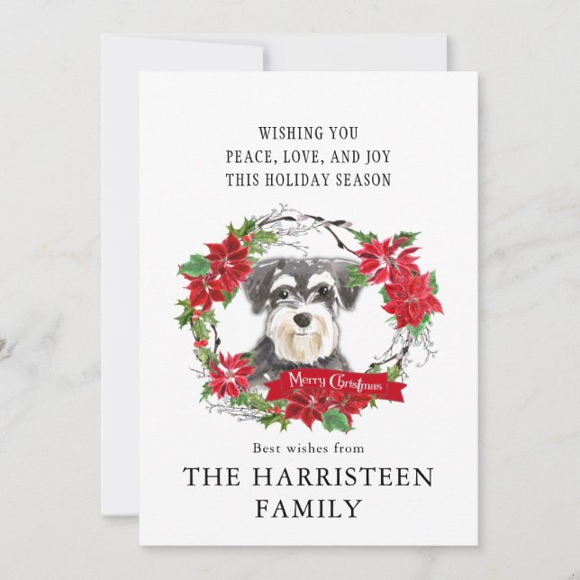 Schnauzer Mini Watercolor Poinsettia jul Julkort (Framsida)