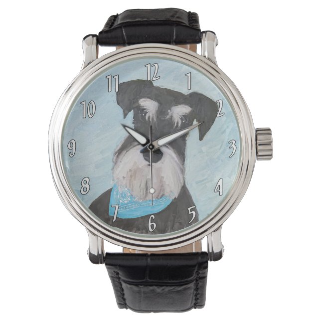 Schnauzer (Miniature) Painting - Cute Original Hun Armbandsur (Framsida)