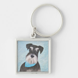 Schnauzer (Miniature) Painting - Cute Original Hun Fyrkantig Silverfärgad Nyckelring