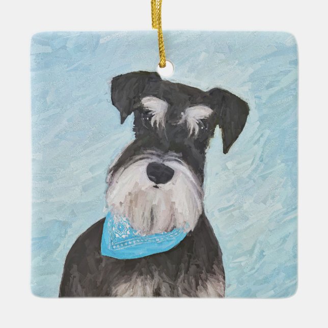 Schnauzer (Miniature) Painting - Cute Original Hun Julgransprydnad Keramik (Framsida)
