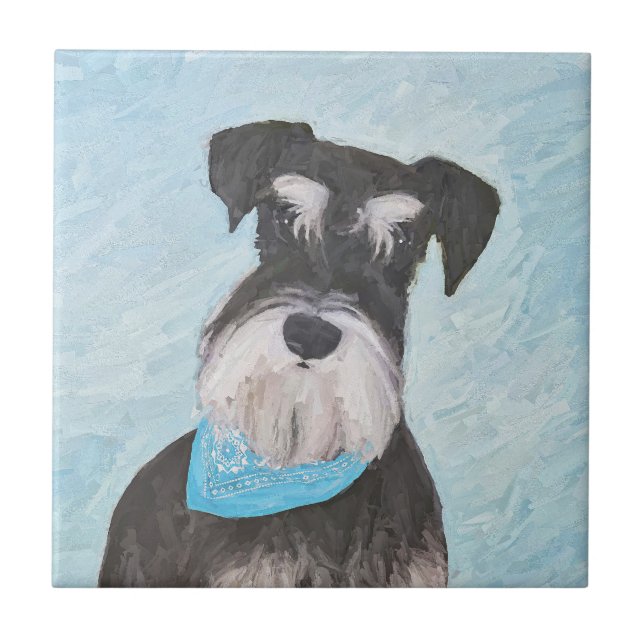 Schnauzer (Miniature) Painting - Cute Original Hun Kakelplatta (Framsidan)