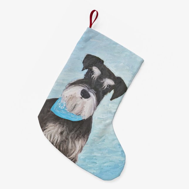Schnauzer (Miniature) Painting - Cute Original Hun Liten Julstrumpa (Framsidan (Hängande))