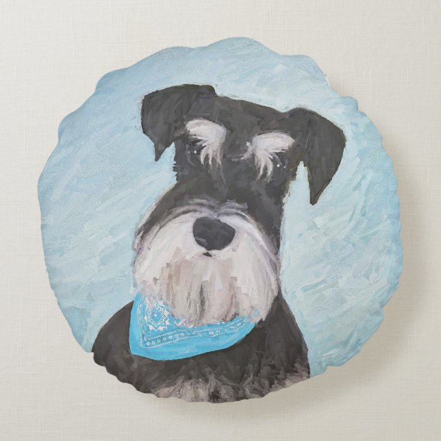 Schnauzer (Miniature) Painting - Cute Original Hun Rund Kudde (Baksidan)