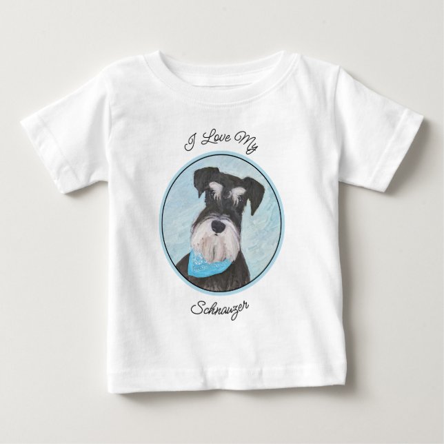 Schnauzer (Miniature) Painting - Cute Original Hun T Shirt (Framsida)