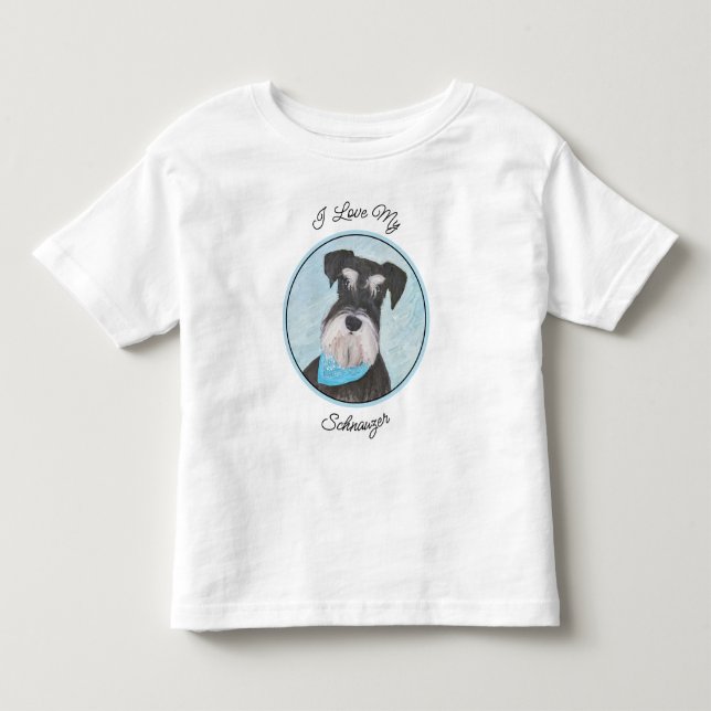 Schnauzer (Miniature) Painting - Cute Original Hun T Shirt (Framsida)