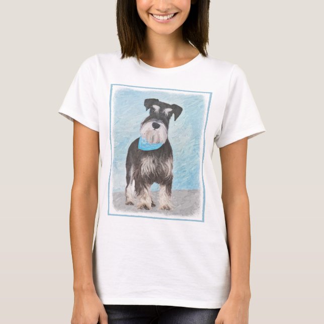 Schnauzer (Miniature) Painting - Cute Original Hun Tee Shirt (Framsida)