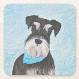 Schnauzer (Miniature) Painting - Cute Original Hun Underlägg Papper Kvadrat