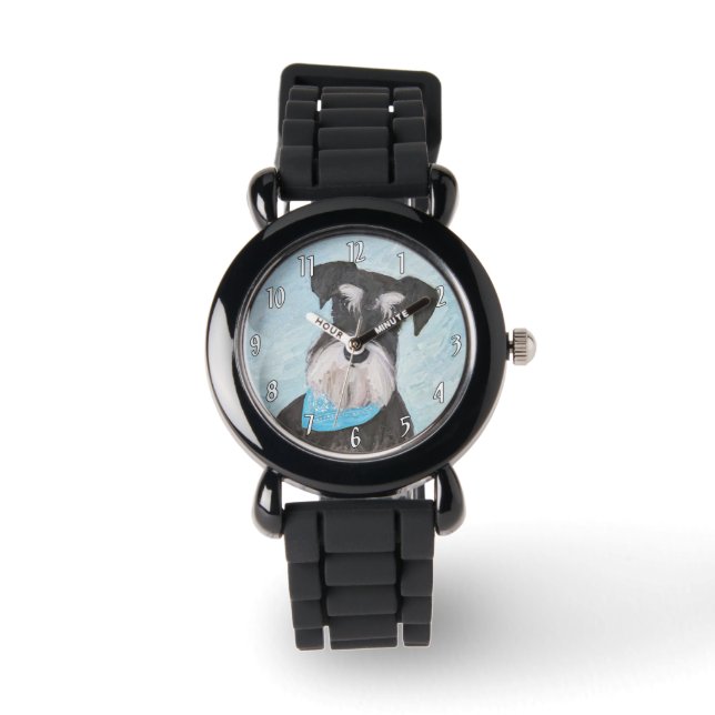 Schnauzer (Miniatyr) Målning - Söt Original Hund Armbandsur (Framsida)