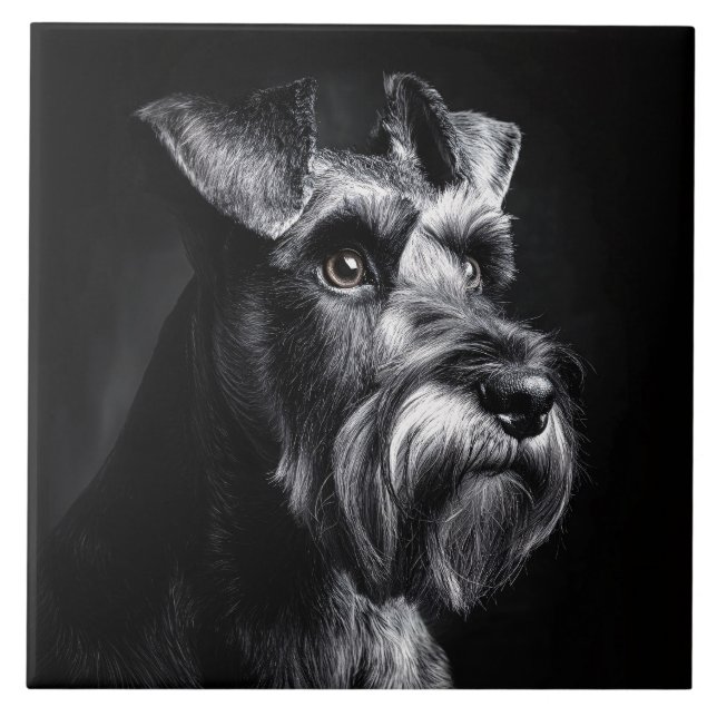 Schnauzer Monochrome Portrait Kakelplatta (Framsidan)