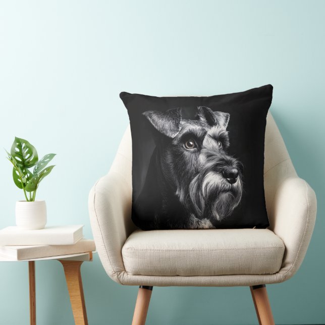 Schnauzer Monokrom Porträtt Kudde (Stol)