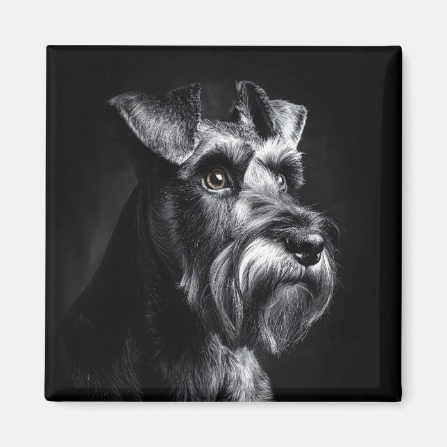 Schnauzer Monokrom Porträtt Magnet (Framsidan)