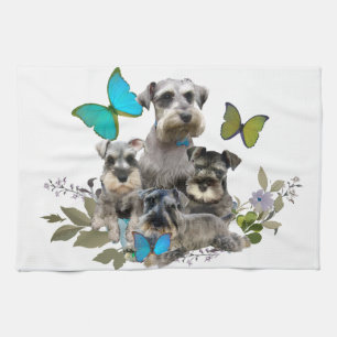 Schnauzer och fjärilsgåvor och dräkt kökshandduk