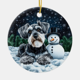 Schnauzer- och Snögubbe-julen Julgransprydnad Keramik