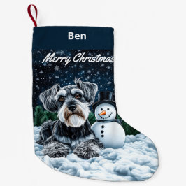 Schnauzer och Snögubbe Liten Julstrumpa