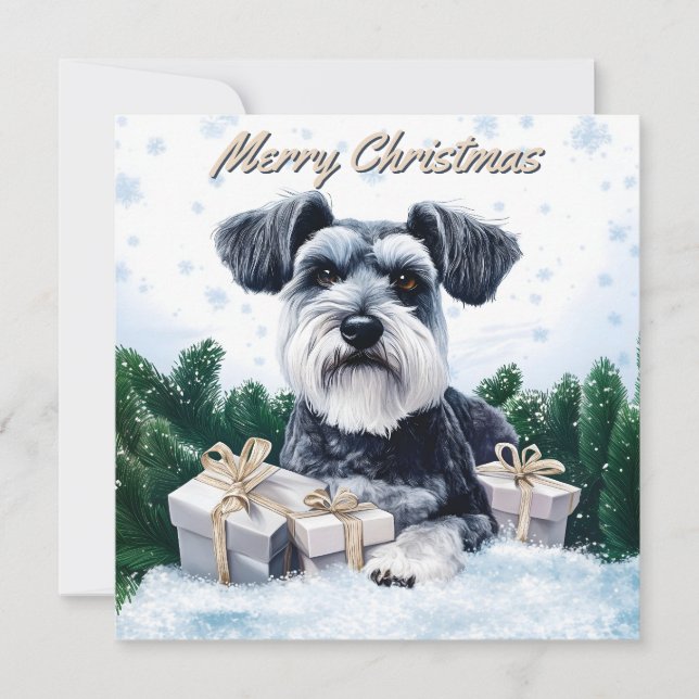 Schnauzer-paket med en stående jul anteckningskort (Framsida)