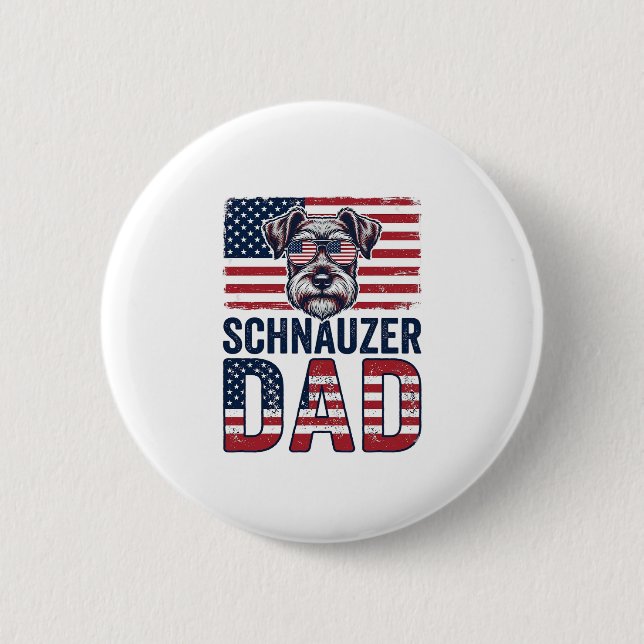 Schnauzer Pappa Patriotisk Vintage Hund Knapp (Framsida)
