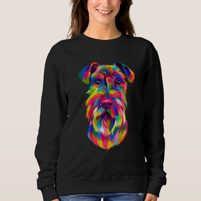 Schnauzer Pop Art Mini Schnauzer Portrait Dog Colo T Shirt (Framsida)