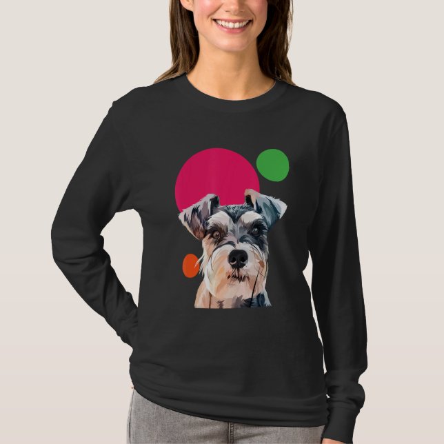 Schnauzer Pop Art Mini Schnauzer Portrait Dog Colo T Shirt (Framsida)
