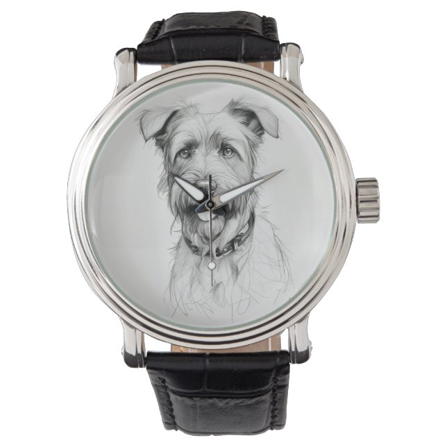 Schnauzer Porträtt Pencil Sketch Armbandsur (Framsida)