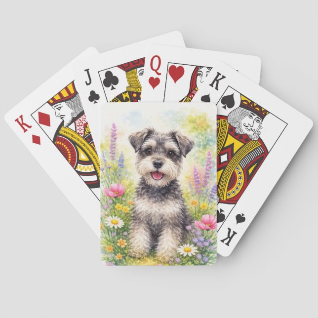 Schnauzer Puppy and Wildflower Playing Cards Casinokort (Baksidan)