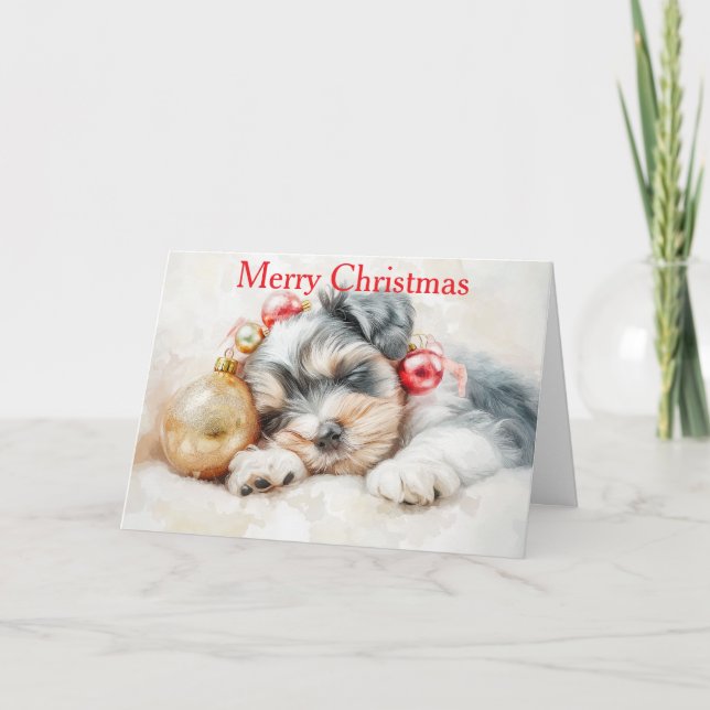 Schnauzer Puppy at Christmas Helgkort (Framsida)