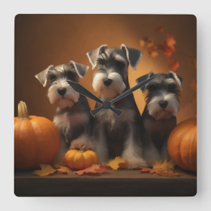 Schnauzer Puppy Autumn Delight Pumpkin Fyrkantig Klocka
