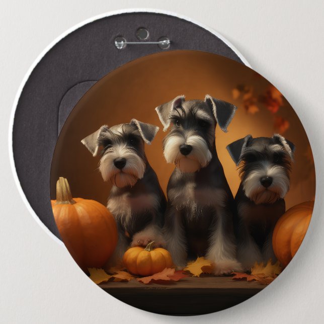 Schnauzer Puppy Autumn Delight Pumpkin Knapp (Framsida & baksida)