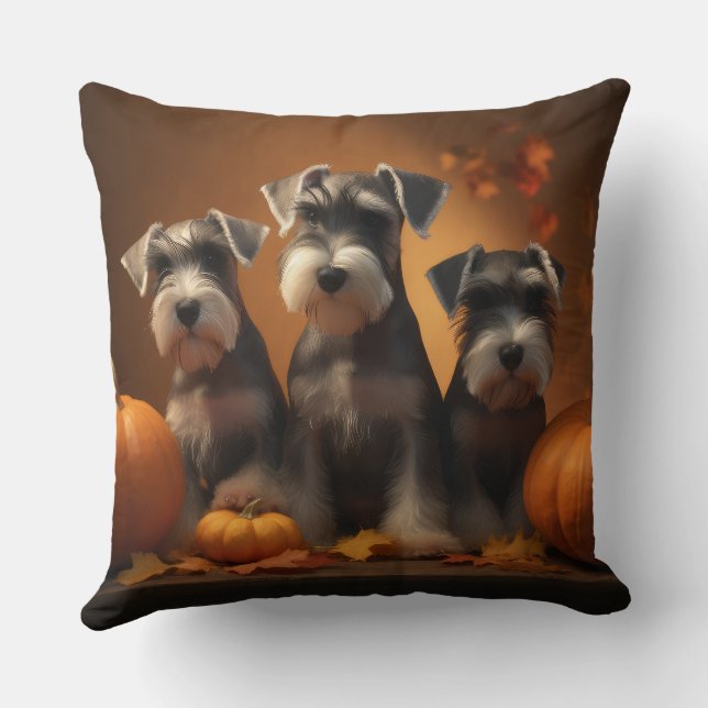 Schnauzer Puppy Autumn Delight Pumpkin Kudde (Baksida)