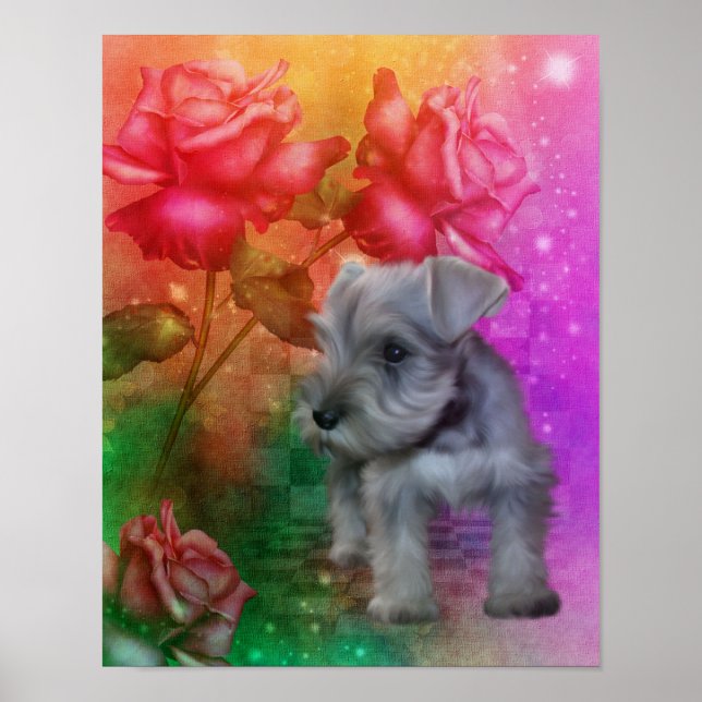 Schnauzer Puppy Fantasy Ro Hund Poster (Framsidan)
