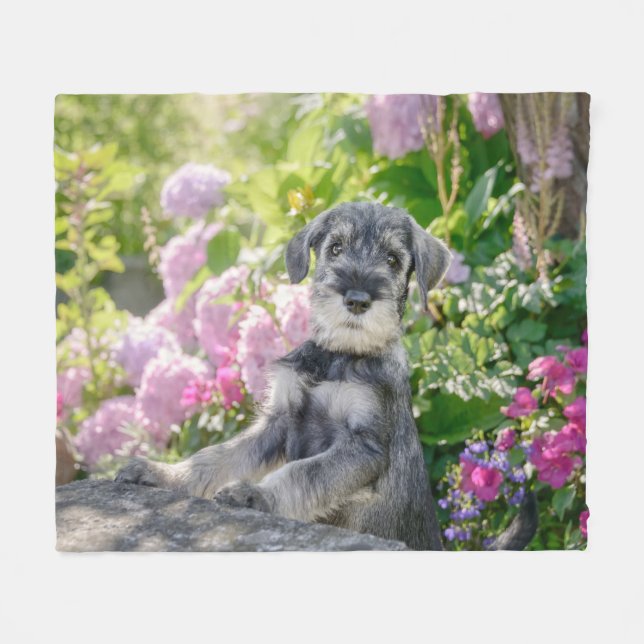 Schnauzer Puppy i Blommar Garden Fleecefilt (Framsidan (Horisontell))