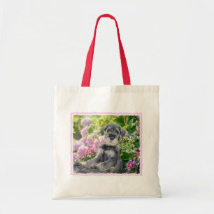 Schnauzer Puppy i Blommar Garden - Tygkasse