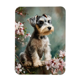Schnauzer Puppy Spring Cherry Blossoms Flexible Magnet