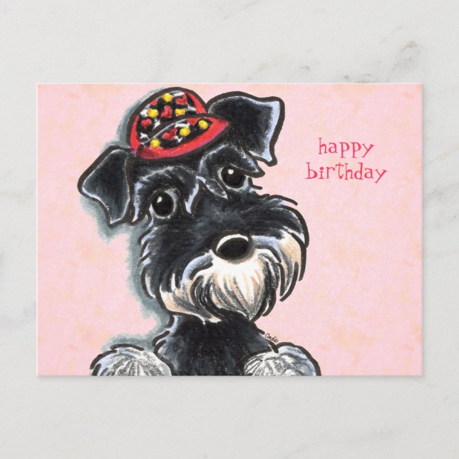 Schnauzer Red Cap Off Leash Art™ Vykort (Framsida)