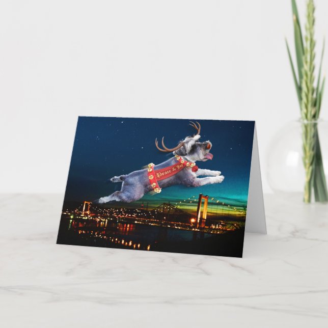 Schnauzer Reindeer Helgdag Card - Carquinez Bridge Kort (Framsida)