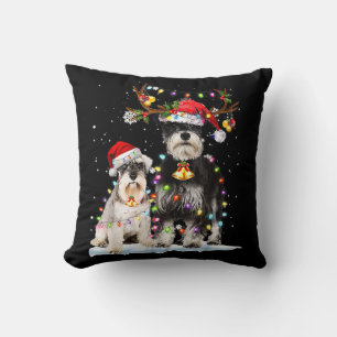 Schnauzer Reindeer Santa Hat Julafton Ljus jul Kudde