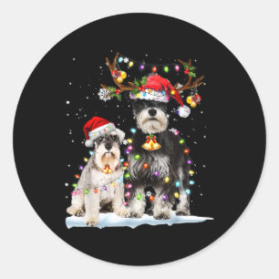 Schnauzer Reindeer Santa Hat Julafton Ljus jul Runt Klistermärke