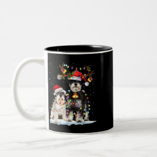 Schnauzer Reindeer Santa Hat Julafton Ljus jul Två-Tonad Mugg