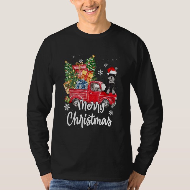 Schnauzer Ride Red Truck Merry Christmas Pajama T Shirt (Framsida)