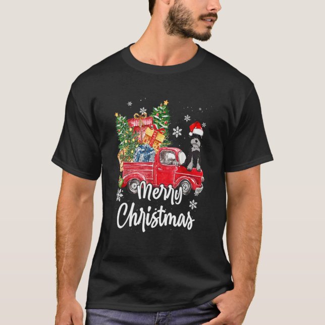 Schnauzer Ride Red Truck Merry Christmas Pajama T Shirt (Framsida)